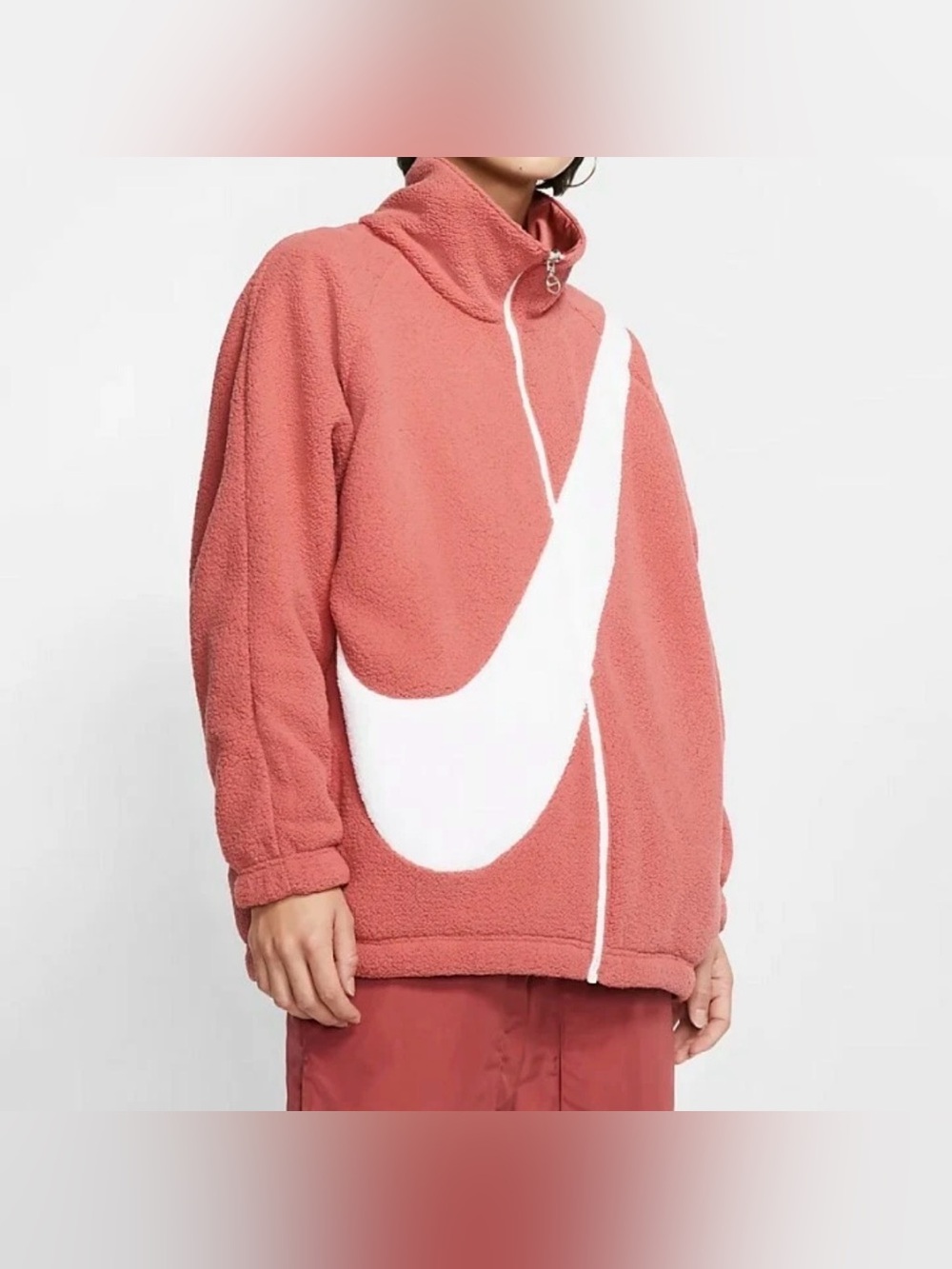 Nike Women Redwood Swoosh Size M Reversible Oversized Sherpa Jacket CI8937 897